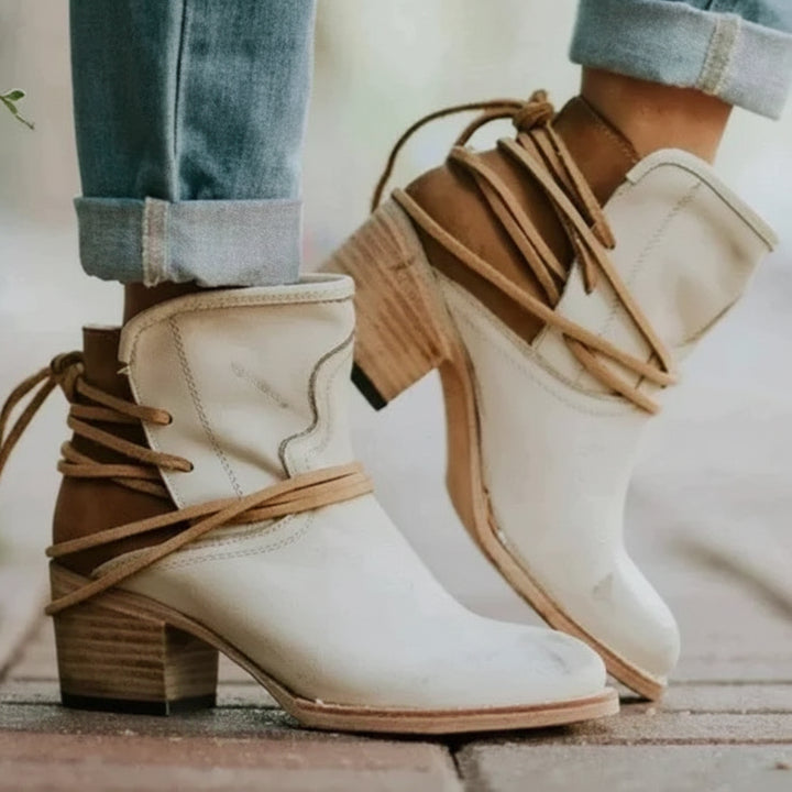 Cowboy Boots for Women – Wrap Lace Detail &amp; Stacked Block Heel