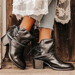 Cowboy Boots for Women – Wrap Lace Detail &amp; Stacked Block Heel