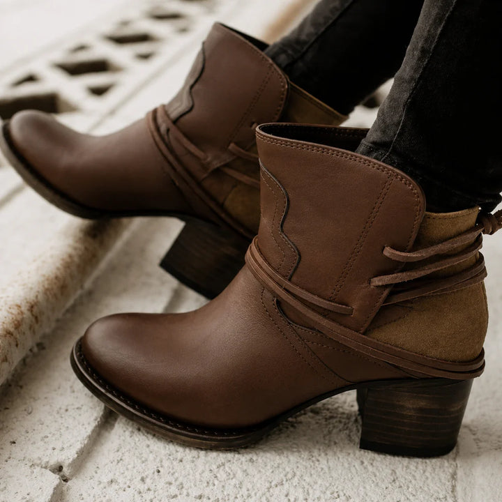 Cowboy Boots for Women – Wrap Lace Detail &amp; Stacked Block Heel