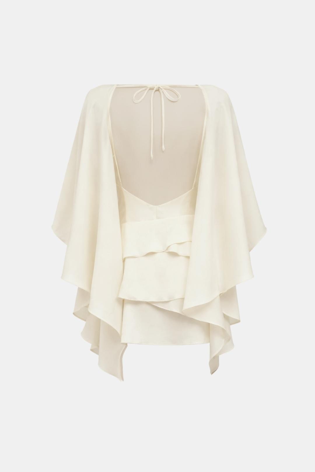 Open Back Satin Mini Dress – Ruffle Detail & Tie Waist