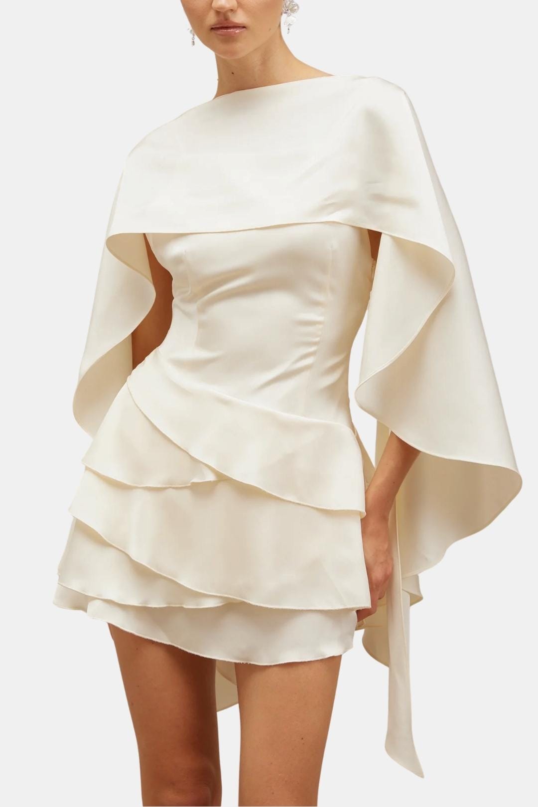 Open Back Satin Mini Dress – Ruffle Detail & Tie Waist