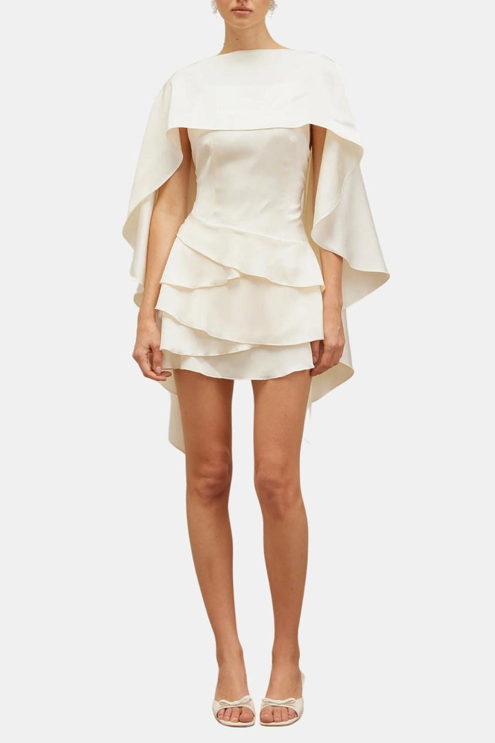 Open Back Satin Mini Dress – Ruffle Detail & Tie Waist