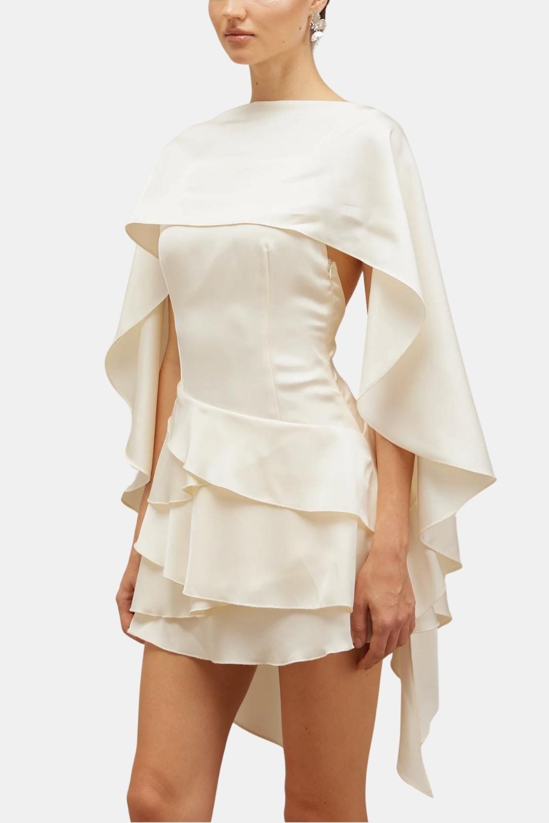 Open Back Satin Mini Dress – Ruffle Detail & Tie Waist