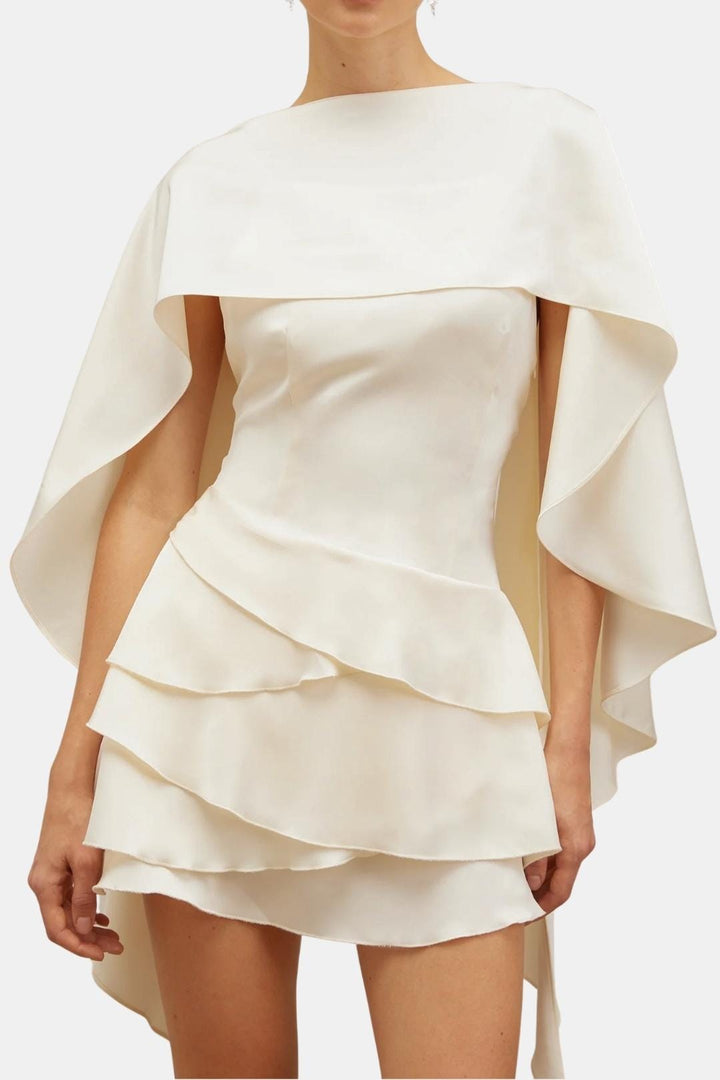 Open Back Satin Mini Dress – Ruffle Detail & Tie Waist