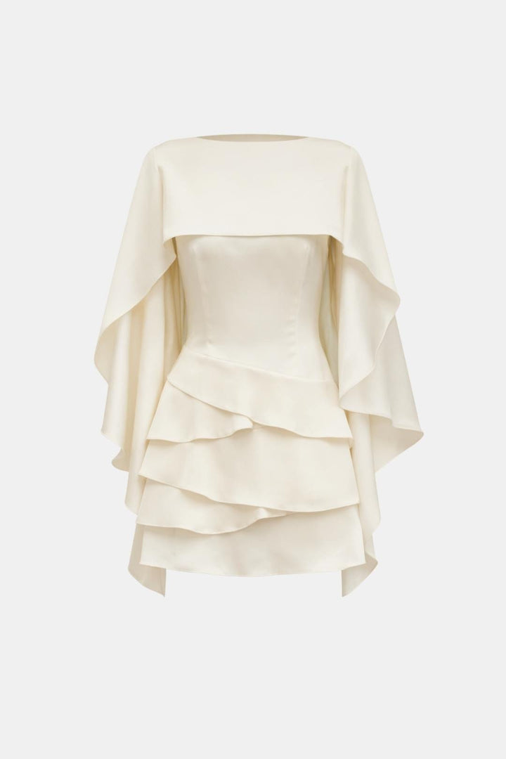 Open Back Satin Mini Dress – Ruffle Detail & Tie Waist