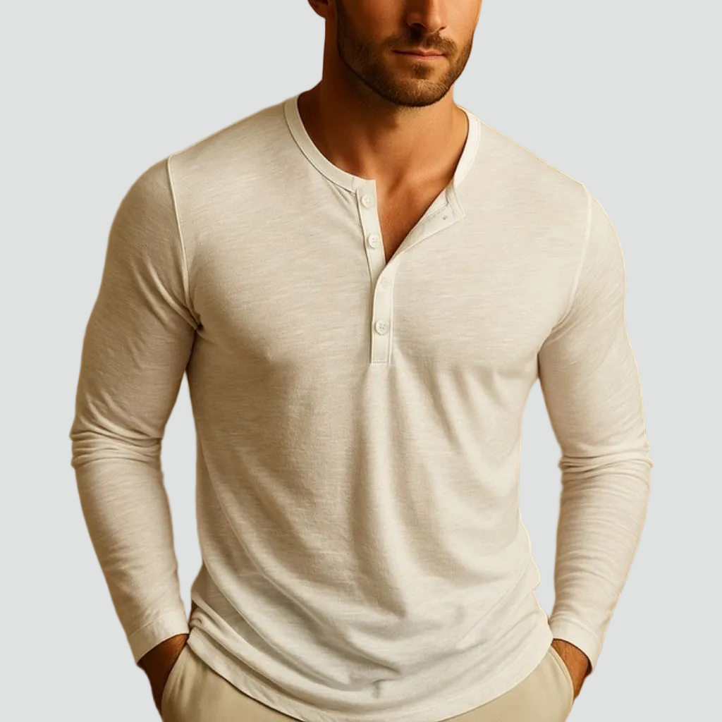 Men's Henley Shirt – Slim Fit Long Sleeve Button Neckline