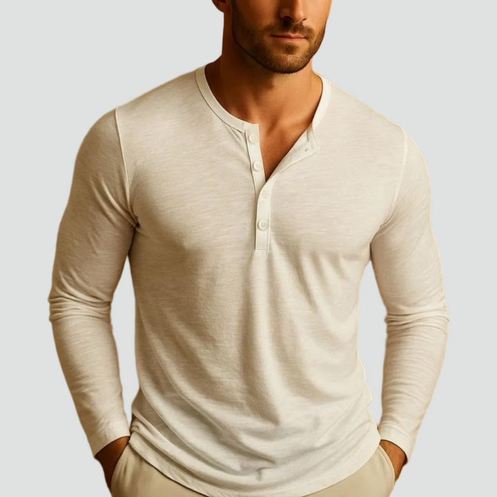 Men's Henley Shirt – Slim Fit Long Sleeve Button Neckline