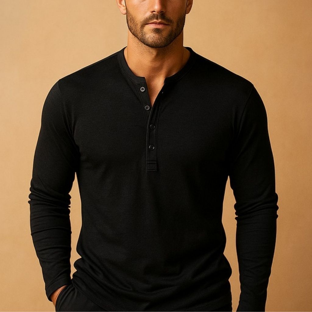 Men's Henley Shirt – Slim Fit Long Sleeve Button Neckline