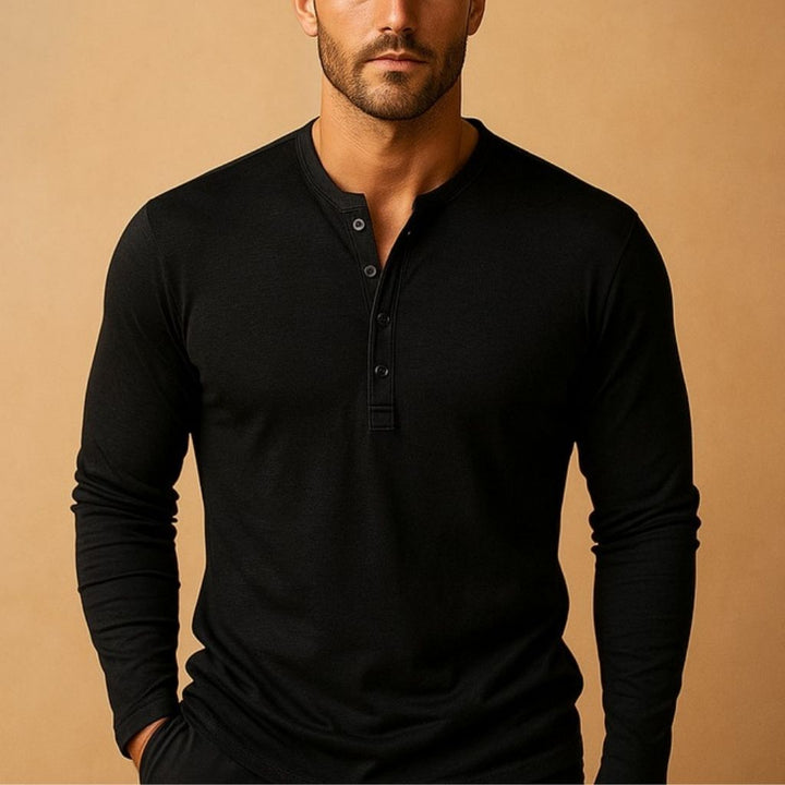 Men's Henley Shirt – Slim Fit Long Sleeve Button Neckline