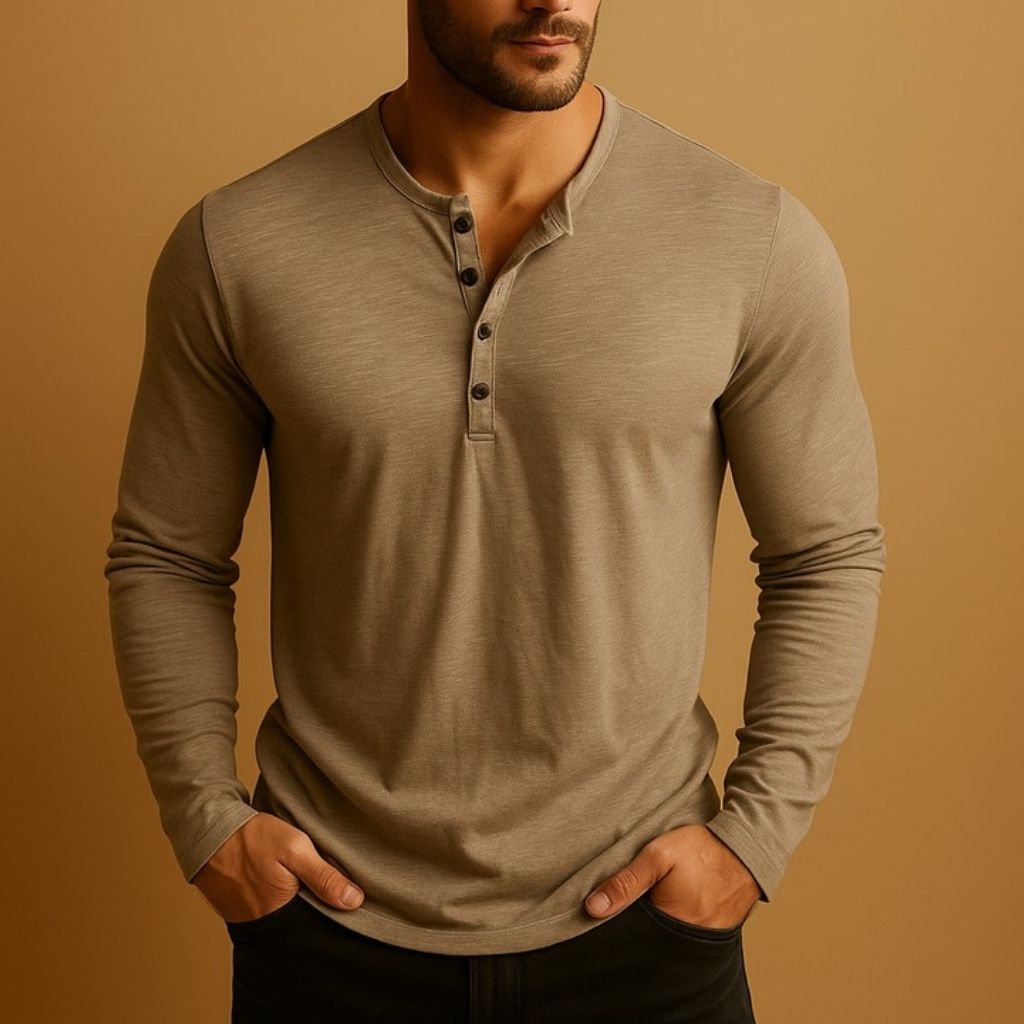 Men's Henley Shirt – Slim Fit Long Sleeve Button Neckline