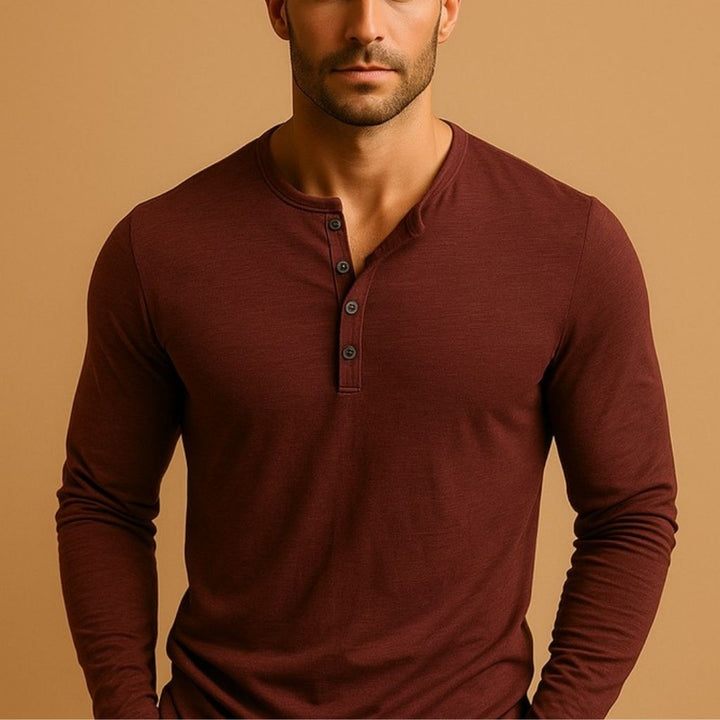 Men's Henley Shirt – Slim Fit Long Sleeve Button Neckline