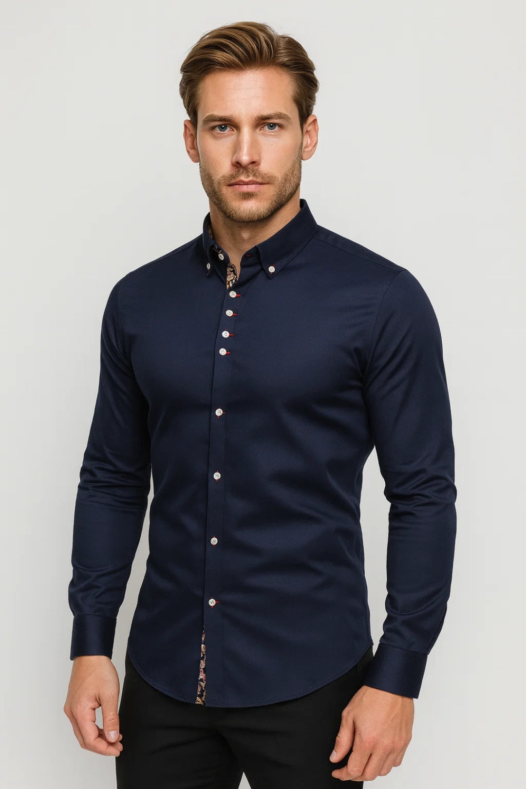 Men's Slim Fit Dress Shirt Long Sleeve Lapel Collar – Tailored