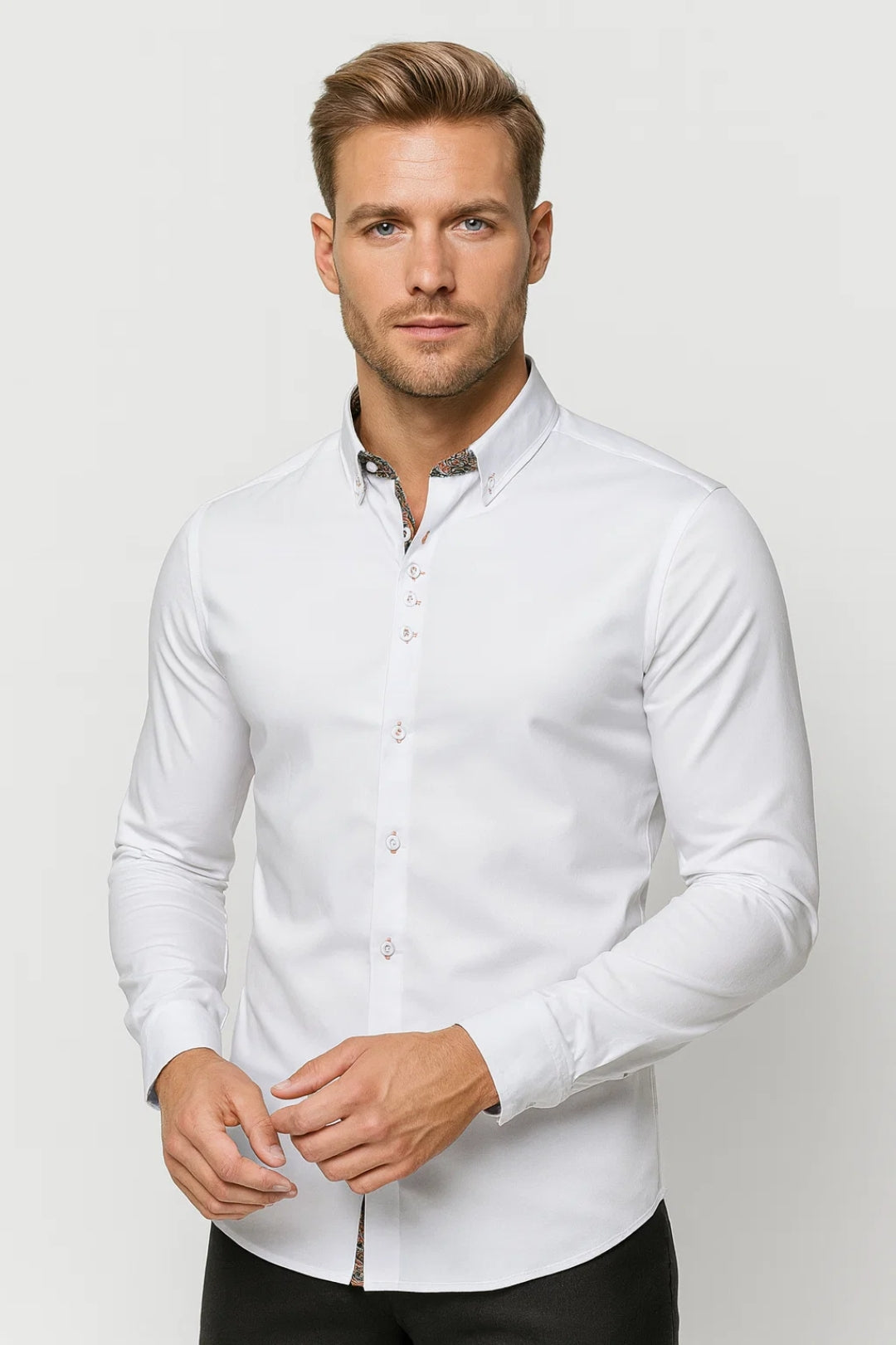 Men's Slim Fit Dress Shirt Long Sleeve Lapel Collar – Tailored