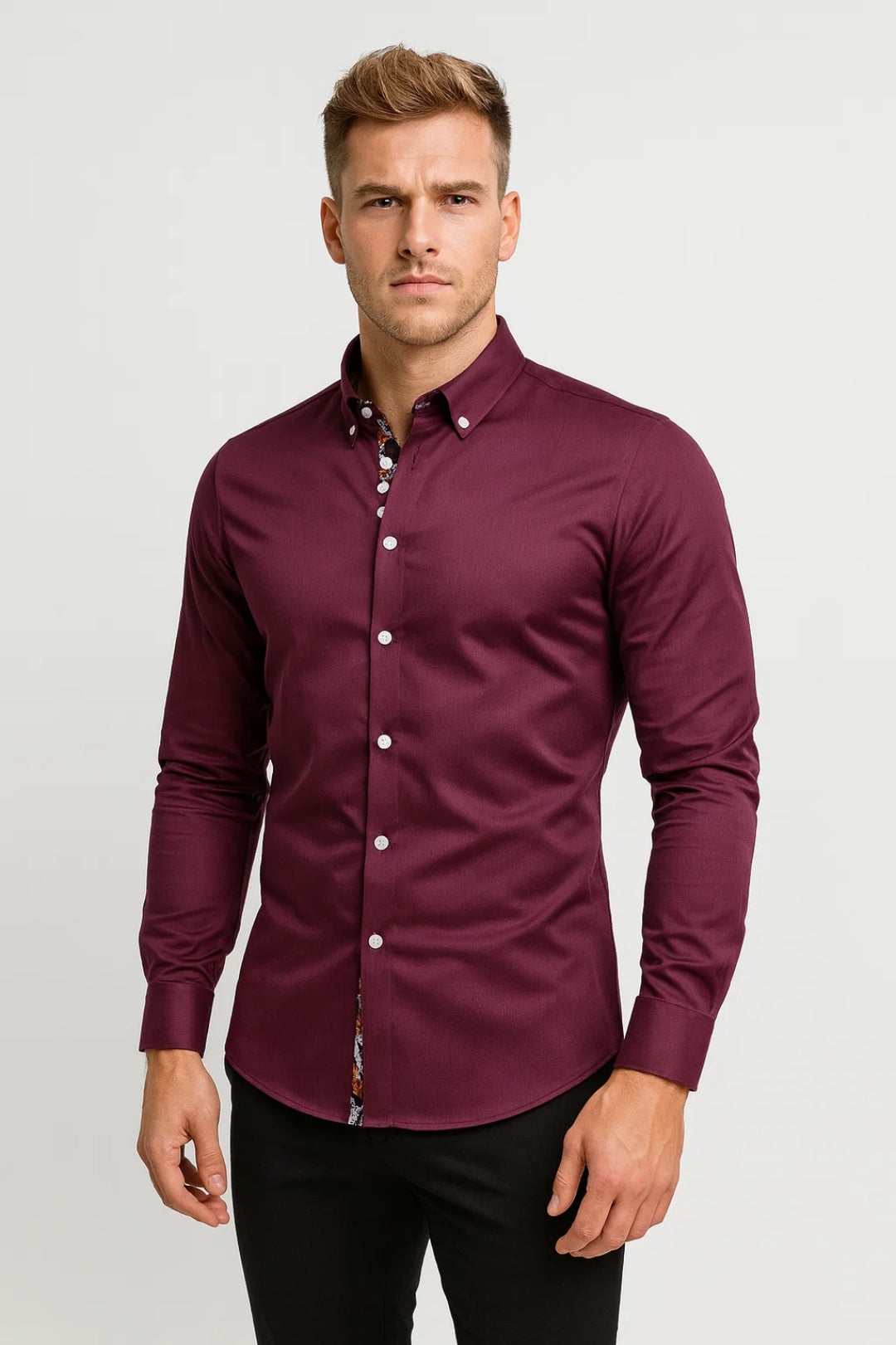 Men's Slim Fit Dress Shirt Long Sleeve Lapel Collar – Tailored