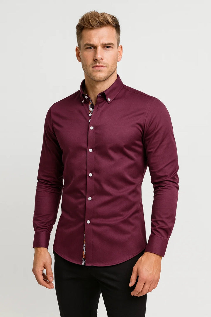 Men's Slim Fit Dress Shirt Long Sleeve Lapel Collar – Tailored