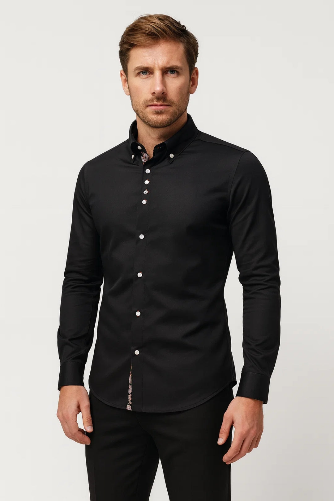 Men's Slim Fit Dress Shirt Long Sleeve Lapel Collar – Tailored