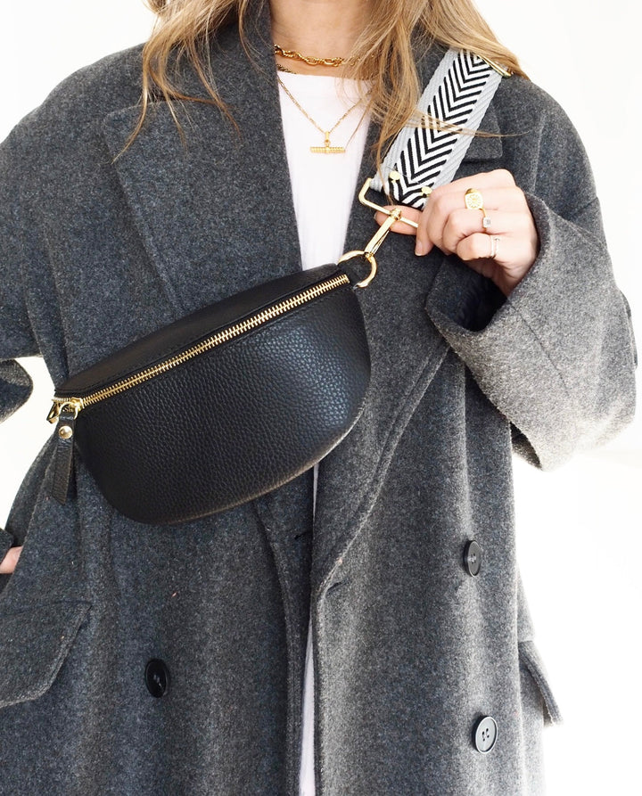 Women's Genuine Leather Sling Crossbody Bag – Chevron Strap Compact