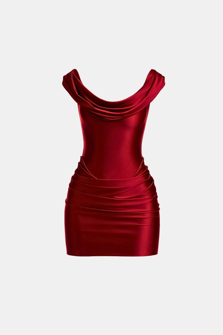 Off-Shoulder Bodycon Mini Dress – Draped Neck Style