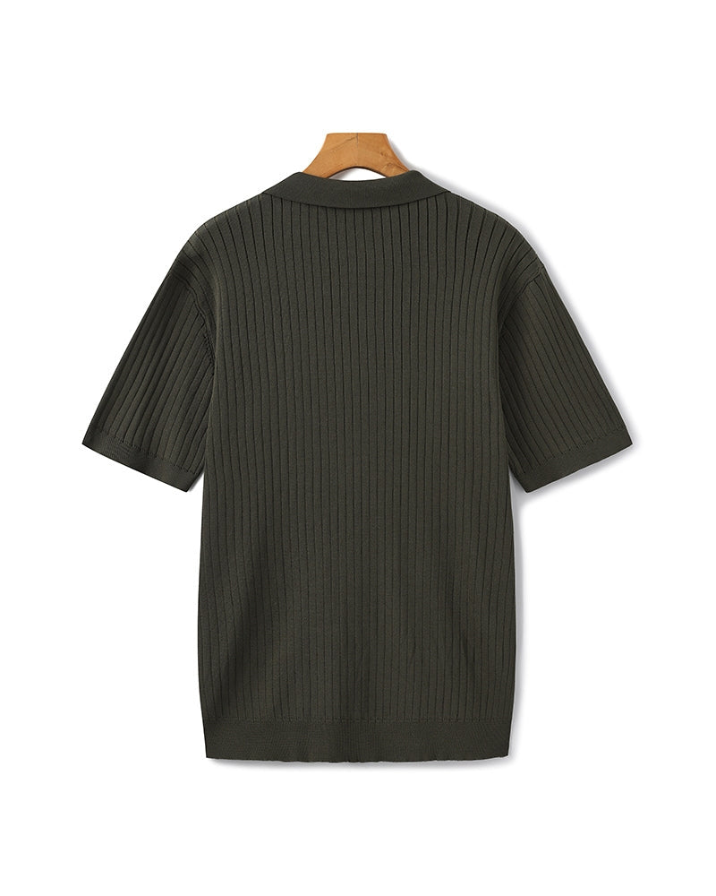Men's Ribbed Knit Short Sleeve Polo Shirt – Relaxed Structured Fit