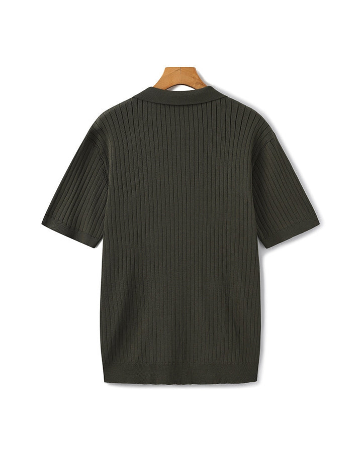 Men's Ribbed Knit Short Sleeve Polo Shirt – Relaxed Structured Fit