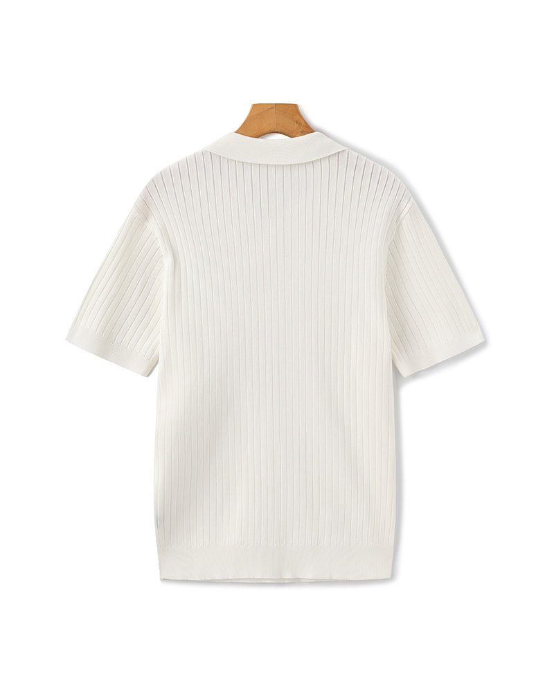 Men's Ribbed Knit Short Sleeve Polo Shirt – Relaxed Structured Fit