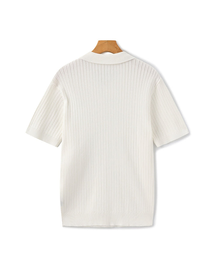 Men's Ribbed Knit Short Sleeve Polo Shirt – Relaxed Structured Fit