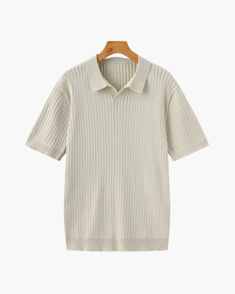 Men's Ribbed Knit Short Sleeve Polo Shirt – Relaxed Structured Fit
