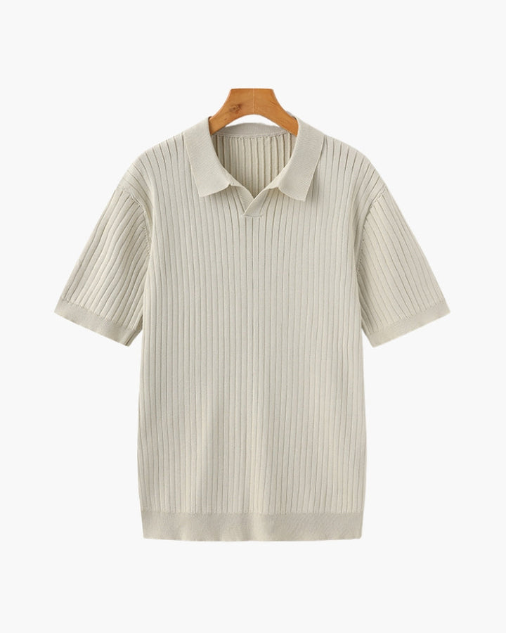 Men's Ribbed Knit Short Sleeve Polo Shirt – Relaxed Structured Fit