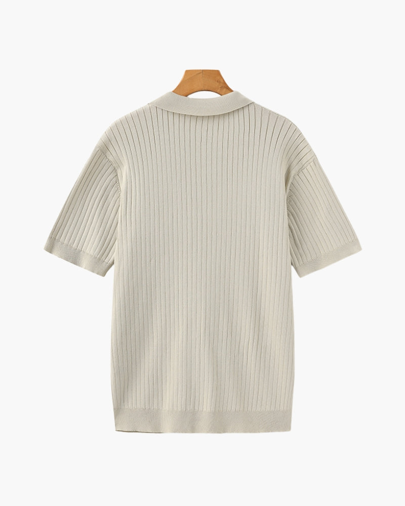 Men's Ribbed Knit Short Sleeve Polo Shirt – Relaxed Structured Fit