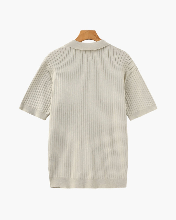 Men's Ribbed Knit Short Sleeve Polo Shirt – Relaxed Structured Fit