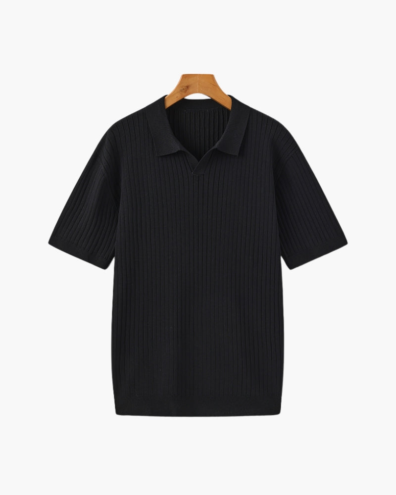 Men's Ribbed Knit Short Sleeve Polo Shirt – Relaxed Structured Fit