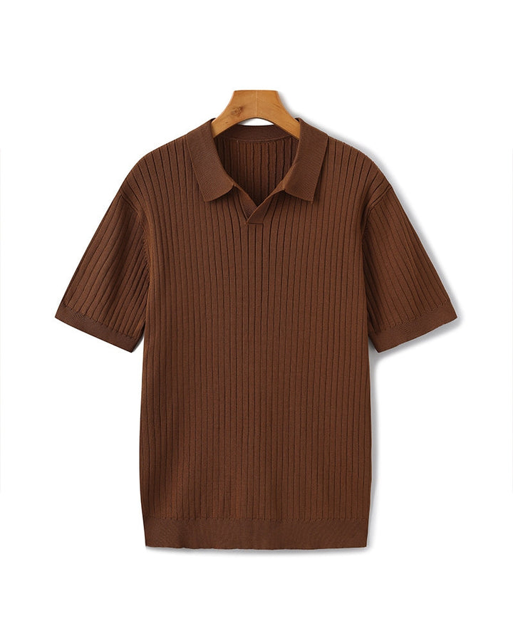 Men's Ribbed Knit Short Sleeve Polo Shirt – Relaxed Structured Fit