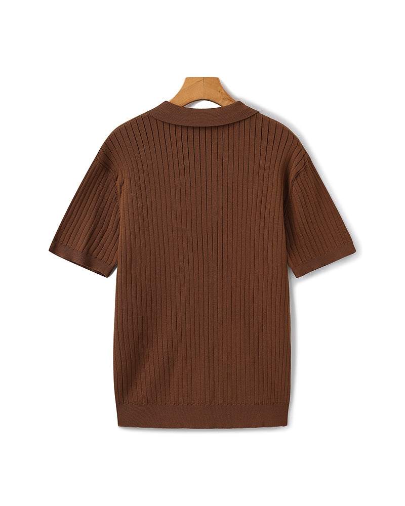 Men's Ribbed Knit Short Sleeve Polo Shirt – Relaxed Structured Fit