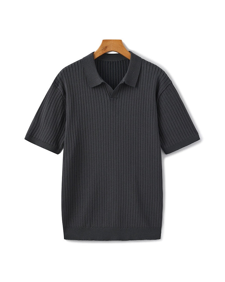 Men's Ribbed Knit Short Sleeve Polo Shirt – Relaxed Structured Fit