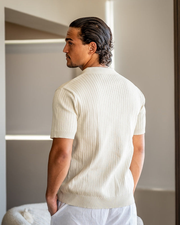 Men's Ribbed Knit Short Sleeve Polo Shirt – Relaxed Structured Fit