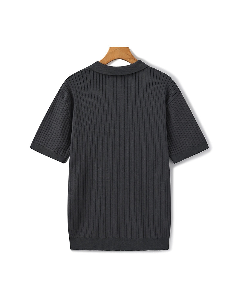 Men's Ribbed Knit Short Sleeve Polo Shirt – Relaxed Structured Fit