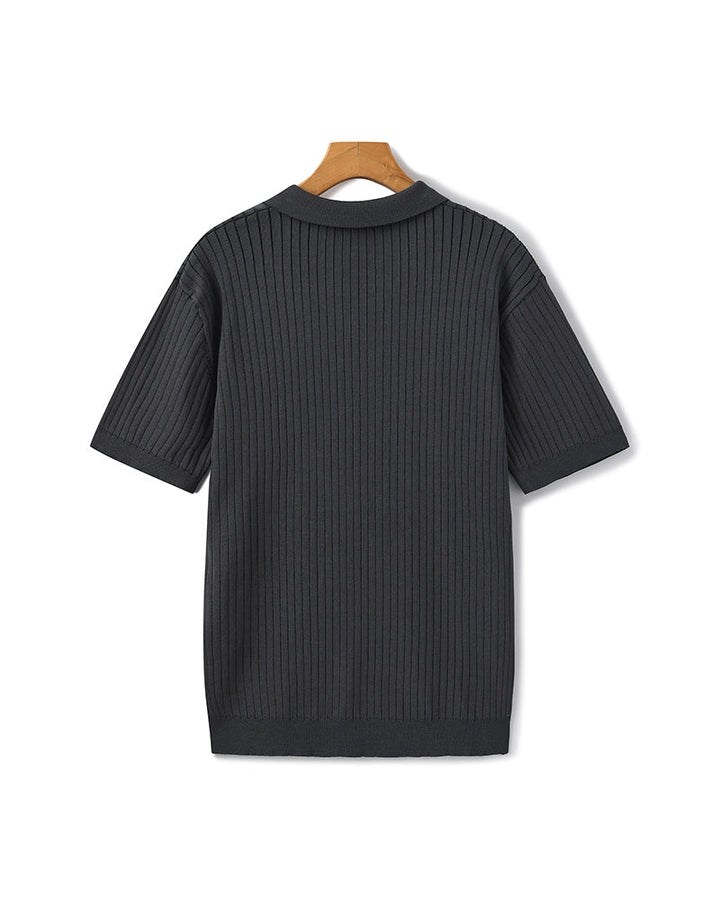 Men's Ribbed Knit Short Sleeve Polo Shirt – Relaxed Structured Fit