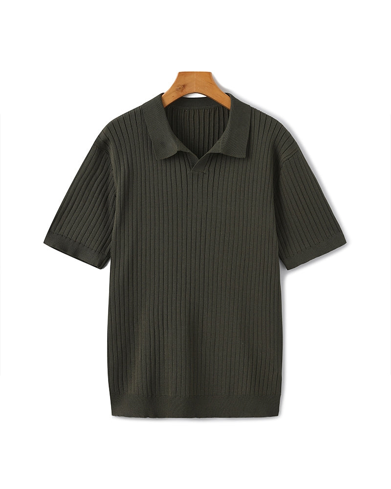 Men's Ribbed Knit Short Sleeve Polo Shirt – Relaxed Structured Fit