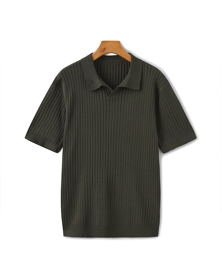Men's Ribbed Knit Short Sleeve Polo Shirt – Relaxed Structured Fit