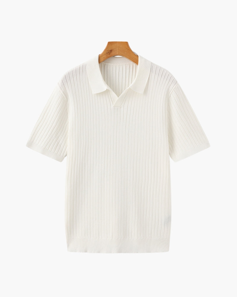 Men's Ribbed Knit Short Sleeve Polo Shirt – Relaxed Structured Fit