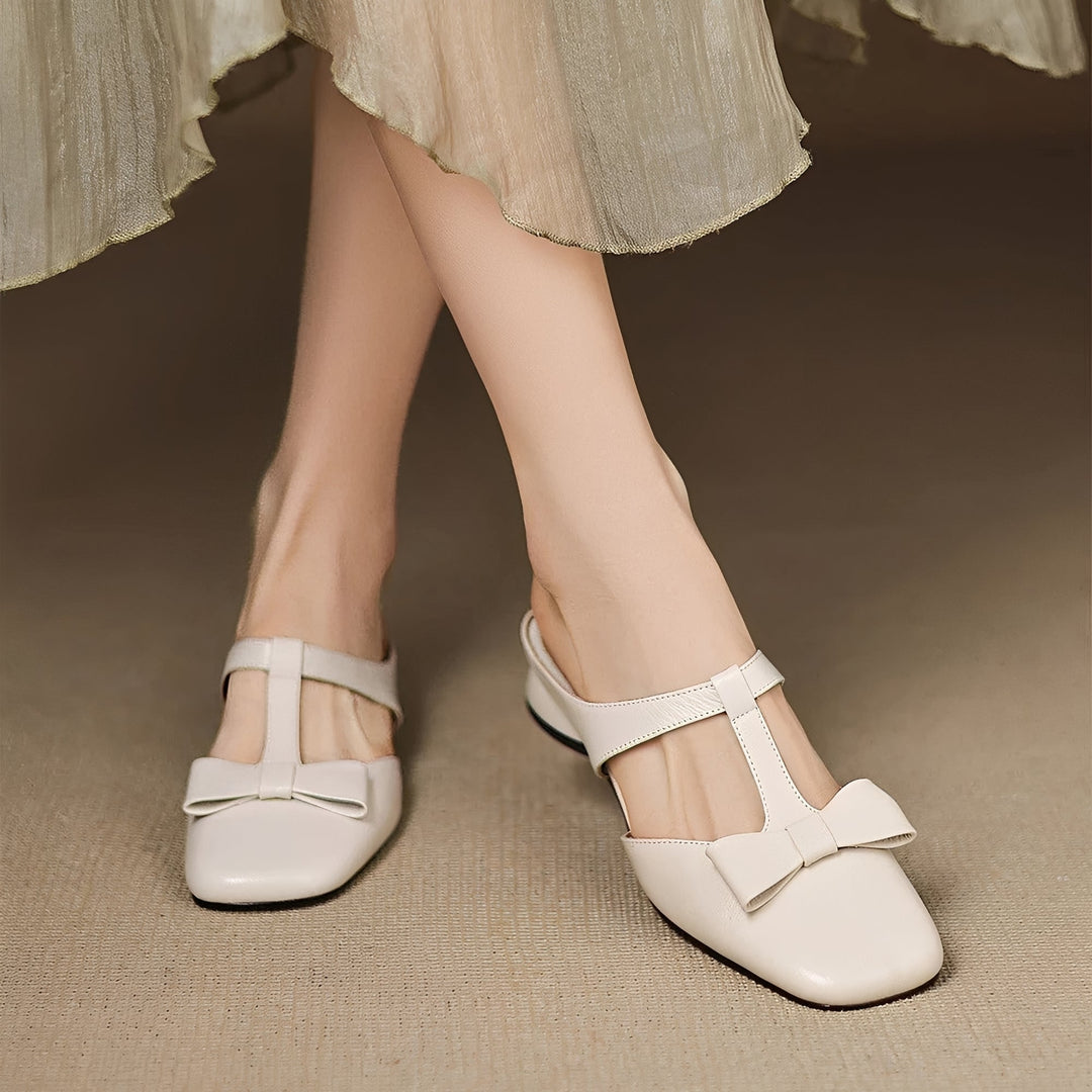 Women's Bow Mule Sandals – Slip-On Open Toe Flat Sandals