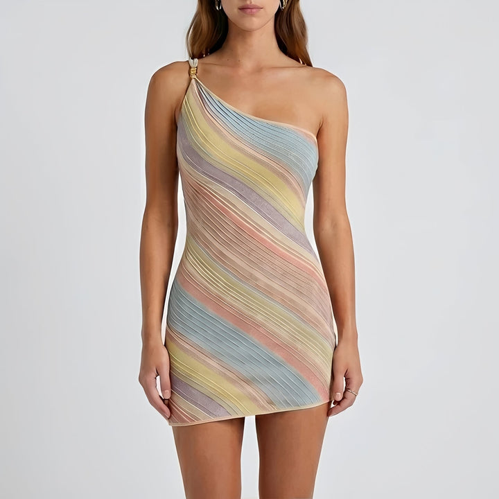 One-Shoulder Mini Dress – Bold Colorful Asymmetric Print