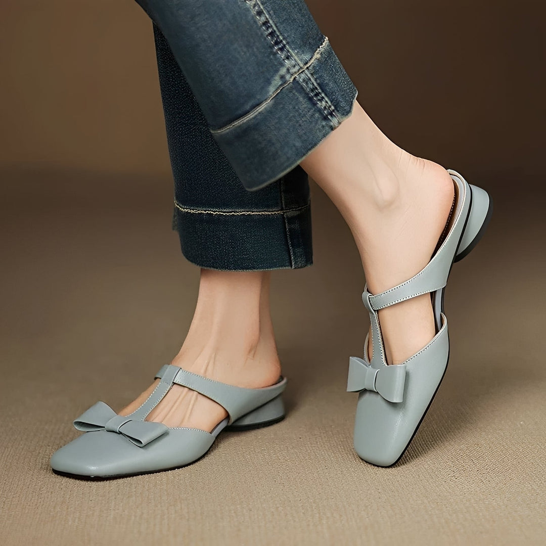 Women's Bow Mule Sandals – Slip-On Open Toe Flat Sandals