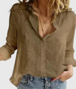 Women's V-Neck Long Sleeve Blouse Button Front – Relaxed Fit Breathable Everyday