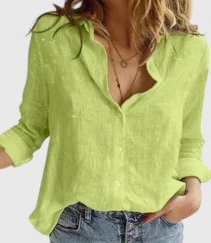 Women's V-Neck Long Sleeve Blouse Button Front – Relaxed Fit Breathable Everyday