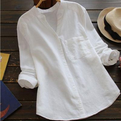 Women's Linen Blouse V-Neck Button-Front Long Sleeve – Relaxed