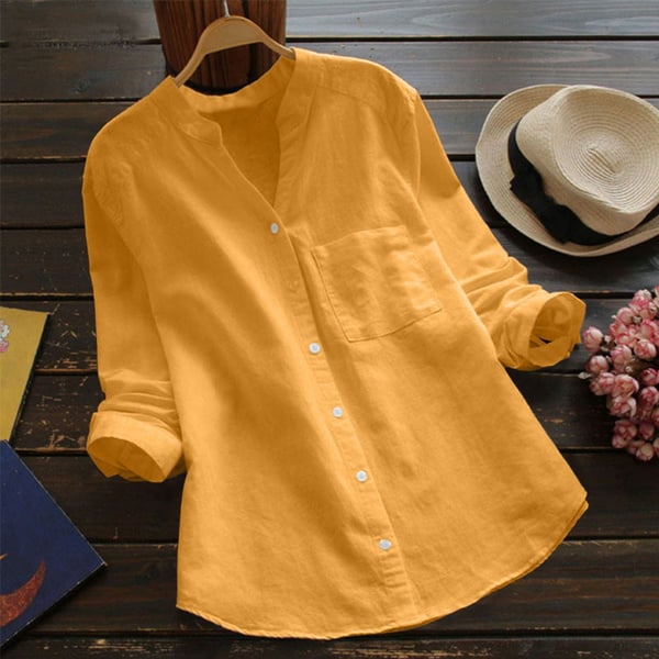 Women's Linen Blouse V-Neck Button-Front Long Sleeve – Relaxed