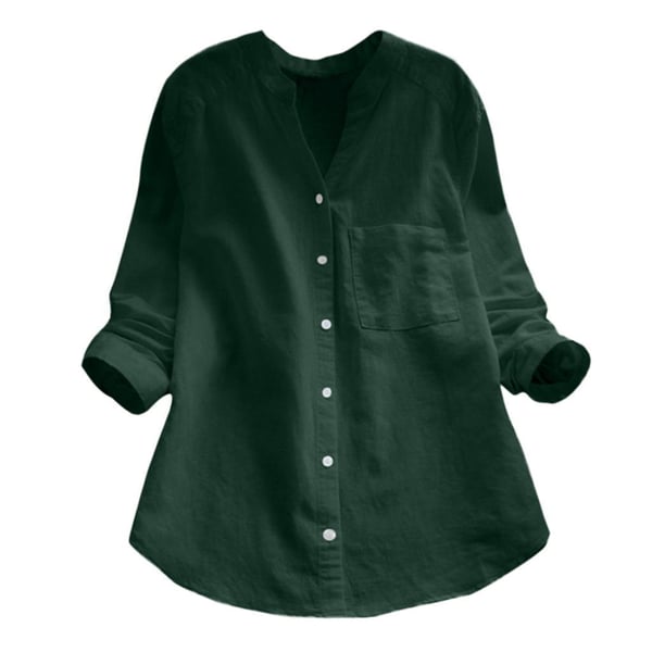 Women's Linen Blouse V-Neck Button-Front Long Sleeve – Relaxed