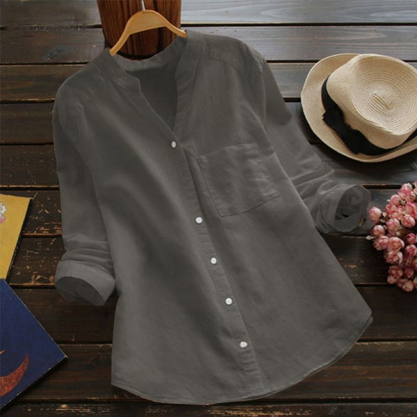 Women's Linen Blouse V-Neck Button-Front Long Sleeve – Relaxed