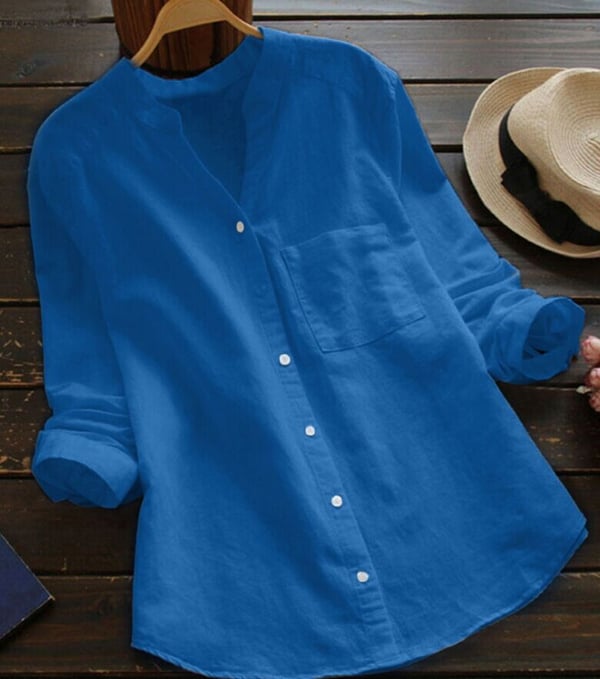 Women's Linen Blouse V-Neck Button-Front Long Sleeve – Relaxed
